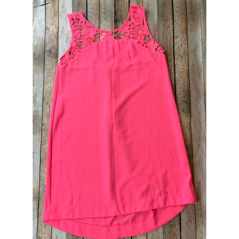 Gianni Bini Neon Pink Lace Top Crepe Dress Size M